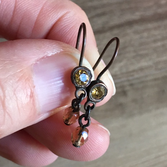 2 for $10 Vintage Copper and Crystal Earrings - Picture 2 of 4